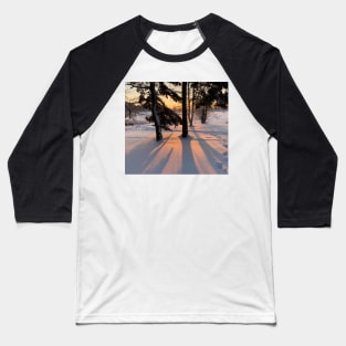 Sunset in the Snowy Forest Baseball T-Shirt